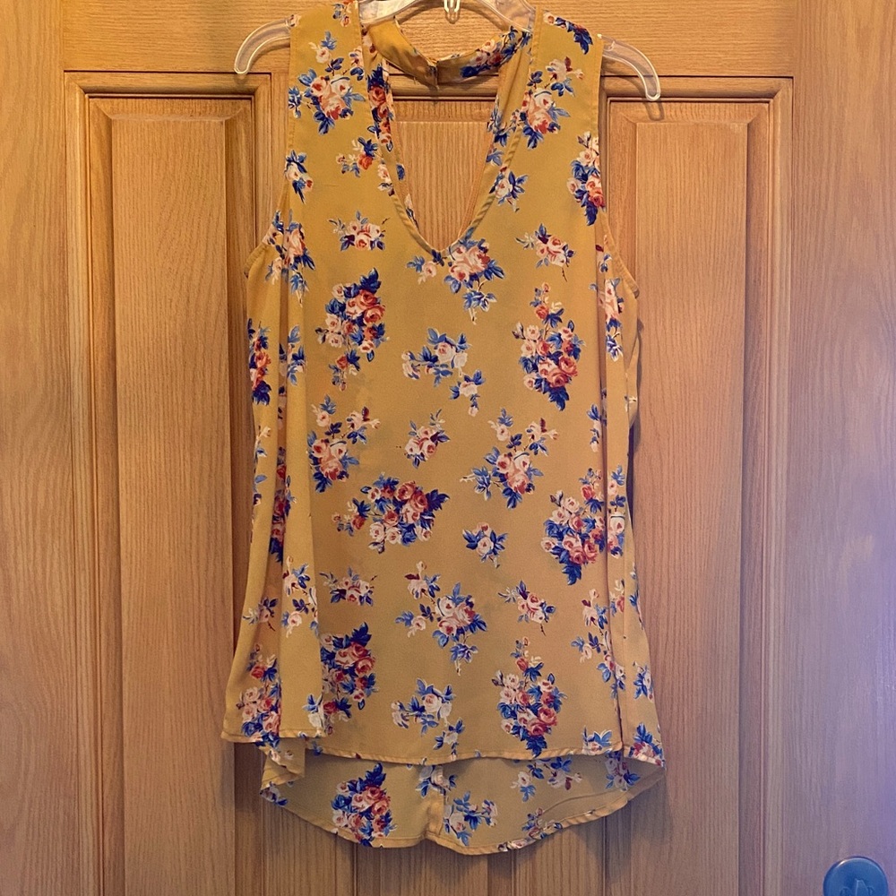 Live 4 Truth Floral Sleeveless Blouse - Mustard and Blue